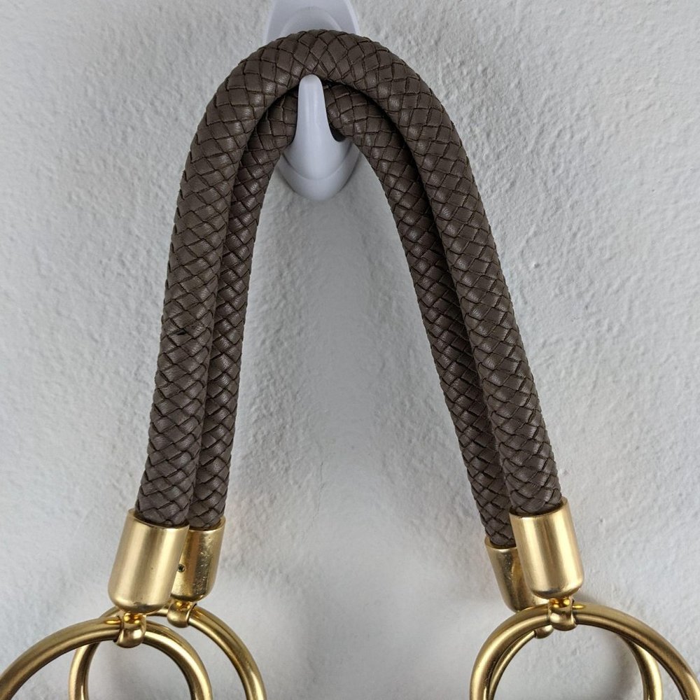 Perlina Tan Leather Braided Strap Tote - Picture 6 of 10